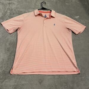 Johnnie O Polo Shirt Mens Large Pink White Stripe Prep-Formance Golf Performance